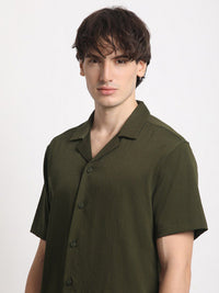THE BEAR HOUSE Cuban Collar Seersucker Weave Casual Shirt
