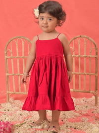 VASTRAMAY Girls Cotton Dress With Printed Jacket