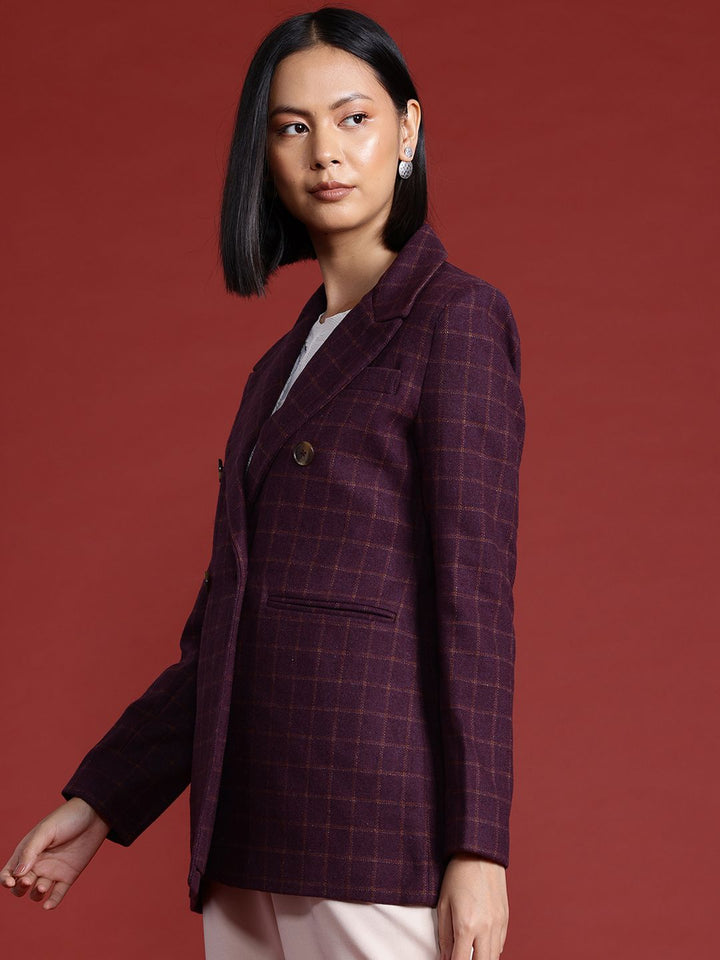 all about you Peak Lapel Checked Double-Breasted Blazer