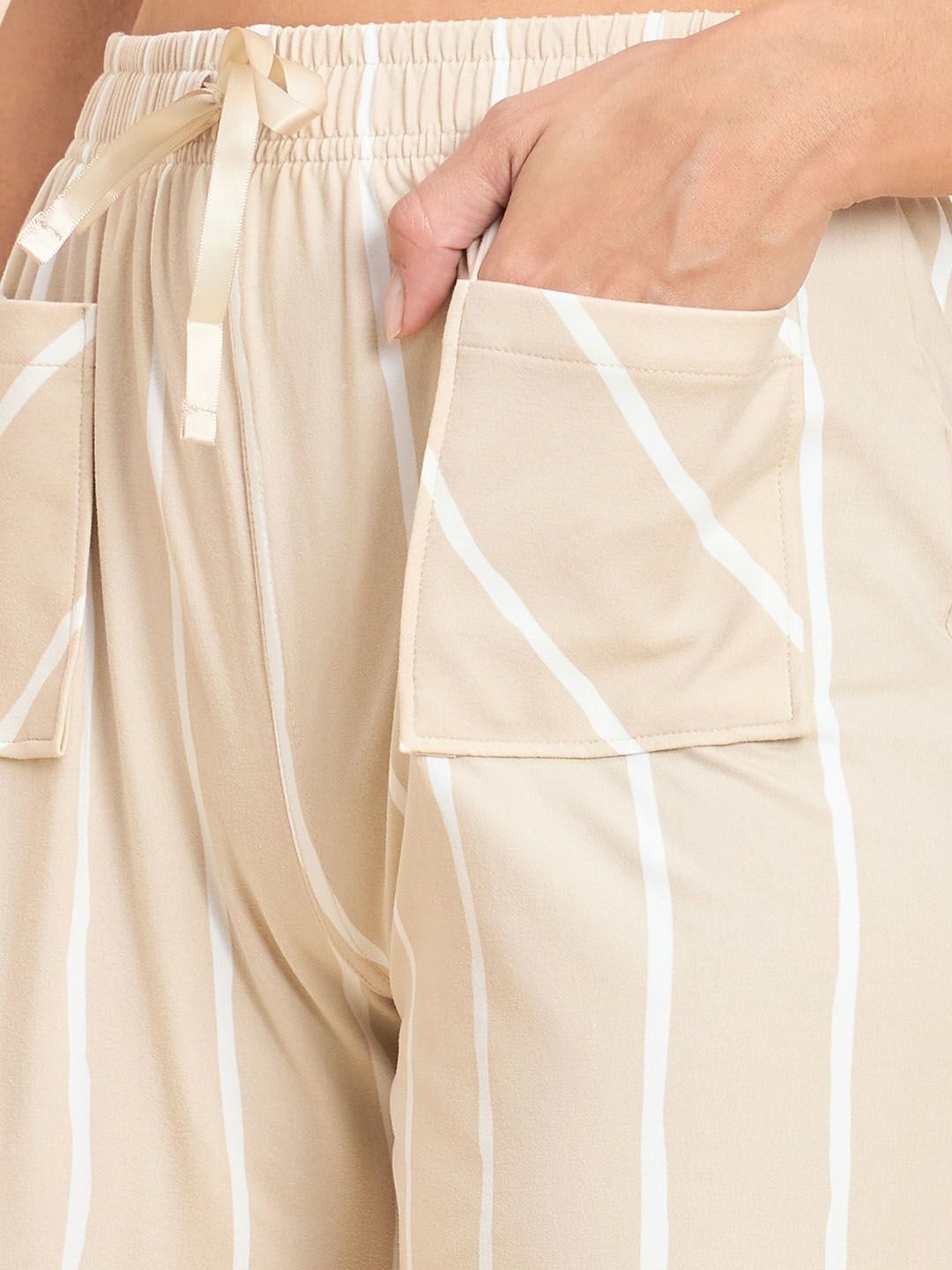 Sweet Dreams Beige Striped T-shirt With Pyjamas