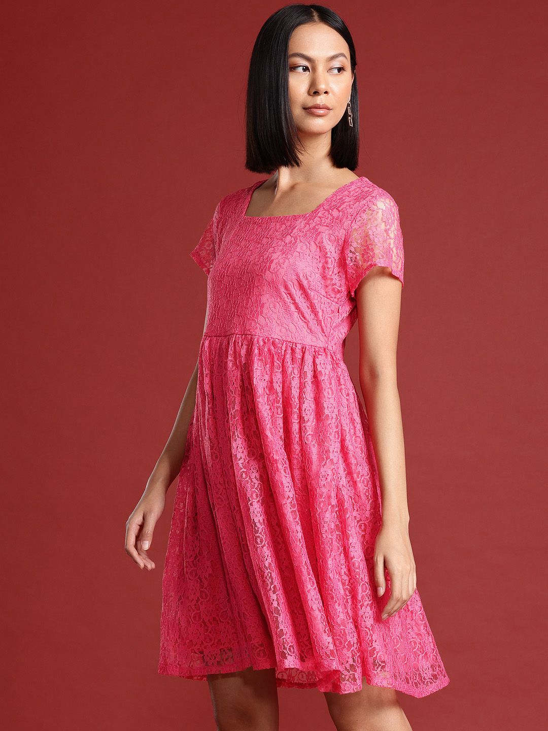 all about you Puff Sleeve Lace A-Line Dress