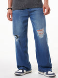 Bewakoof Men Blue Baggy Fit Light Fade Mildly Distressed Pure Cotton Jeans