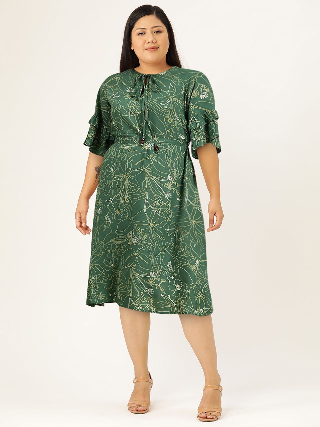 all about you Floral Print Tie-Up Neck A-Line Dress