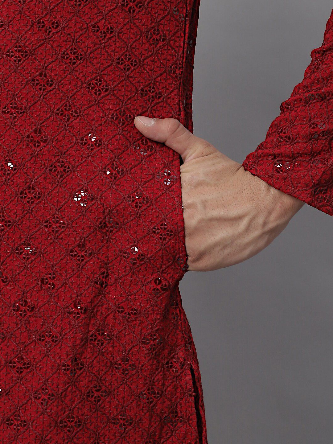 Jompers Mandarin Collar Ethnic Motifs Embroidered Chikankari Kurta