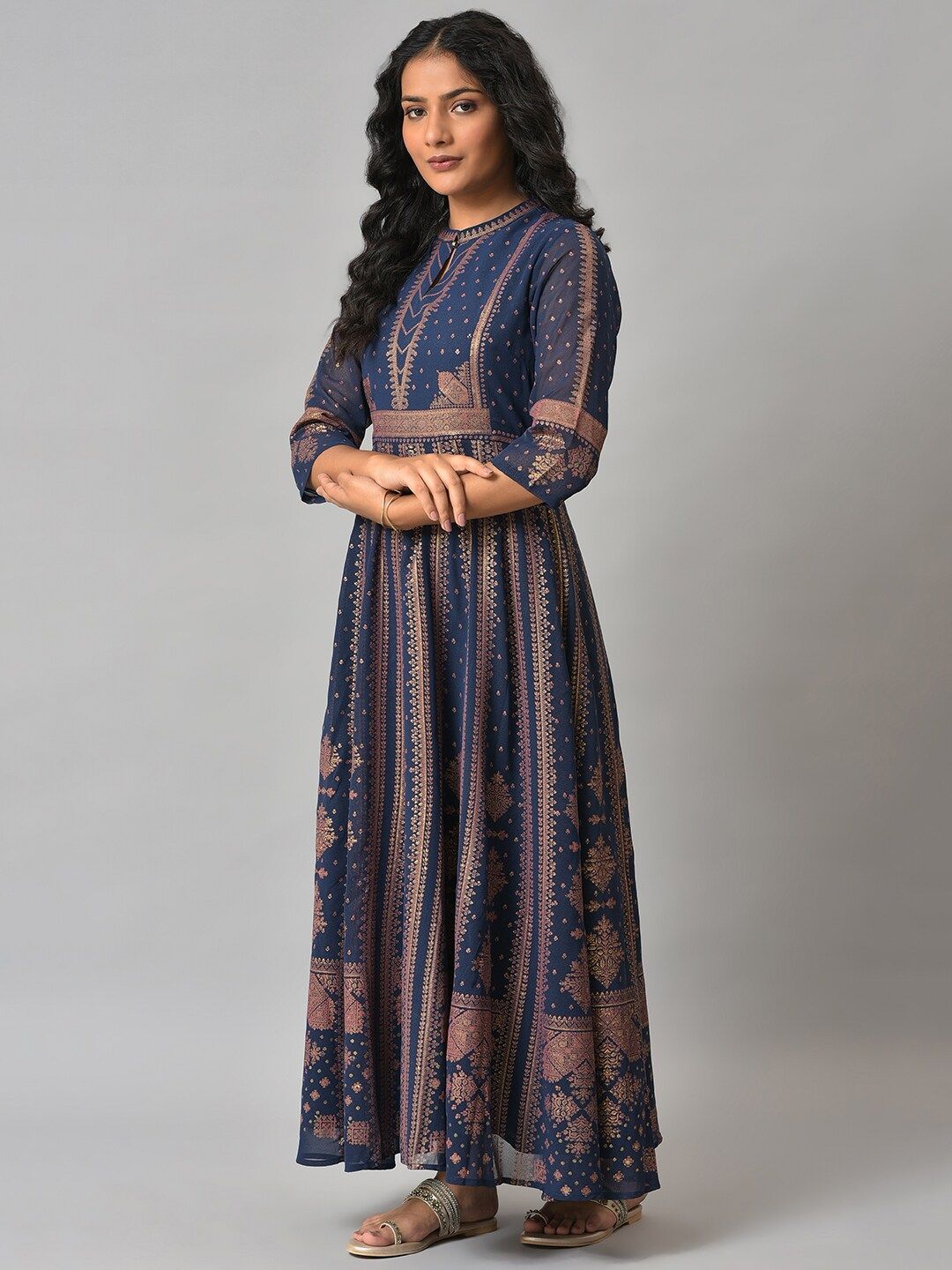 W Blue Ethnic Motifs Ethnic Maxi Dress
