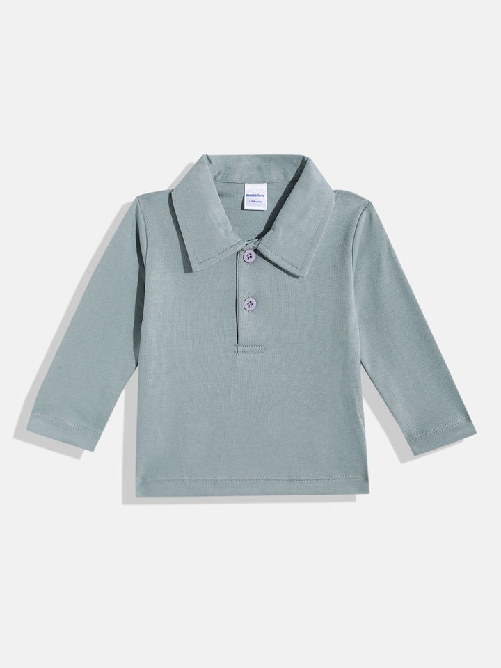 Moms Love Infant Boys Pure Cotton Printed Dungarees with Solid T-shirt