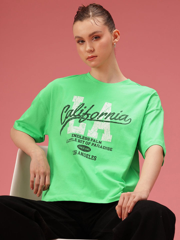 DressBerry Typography Printed Drop-Shoulder Sleeves Relaxed Pure Cotton T-shirt