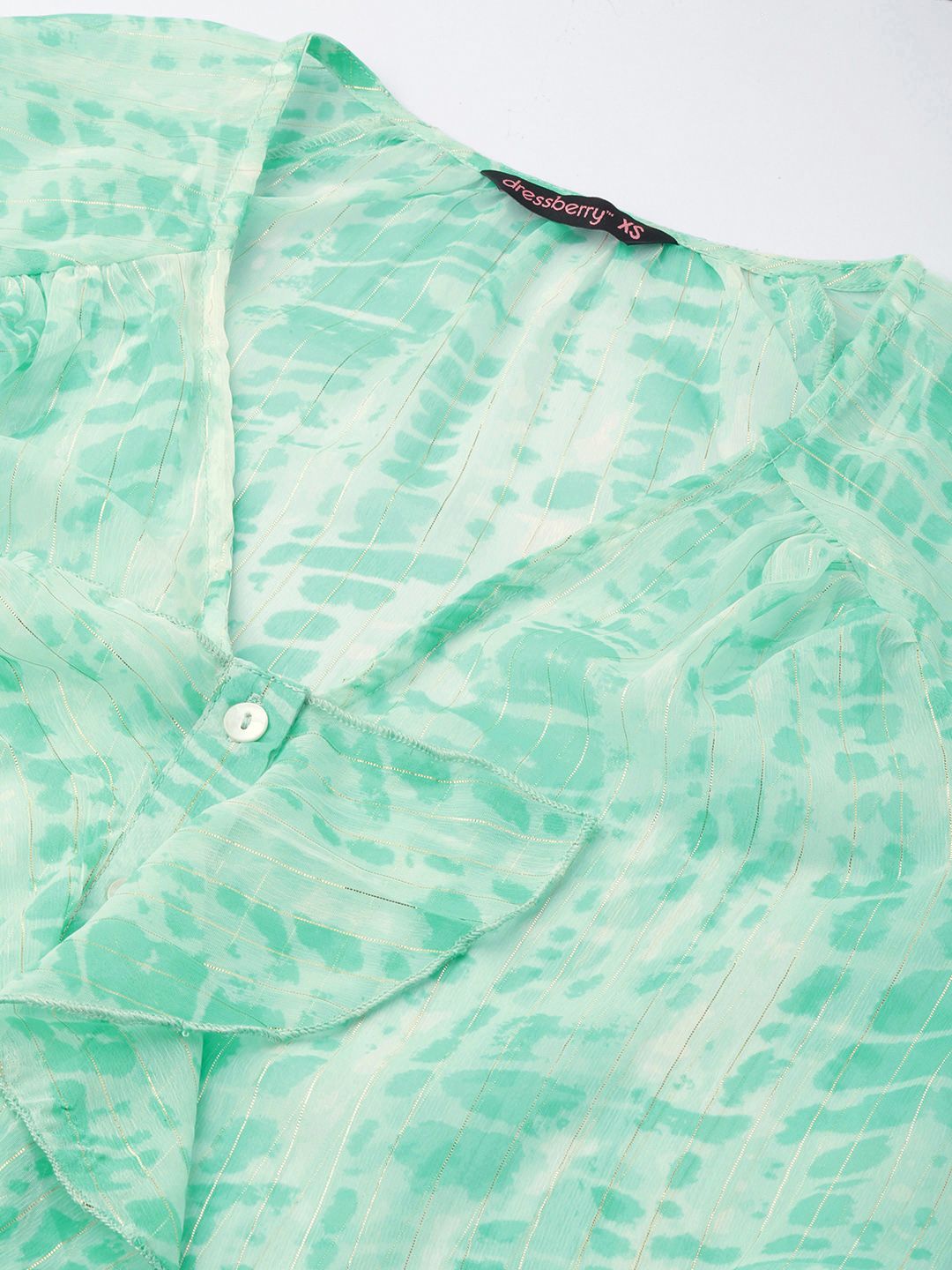 DressBerry Shibori Dyed Ruffle Romance Sheer Top