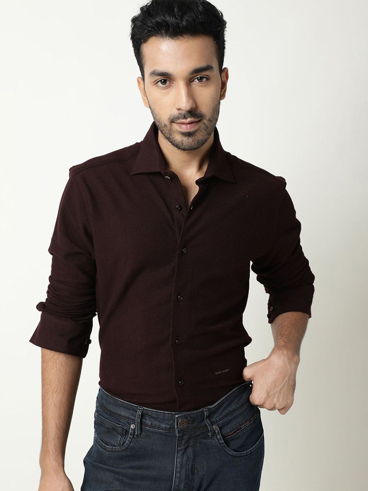 RARE RABBIT Men Veniziaa Textured Slim Fit Cotton Shirt