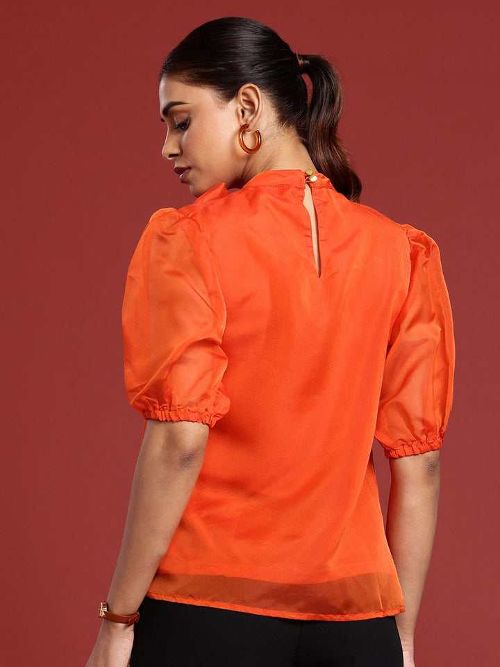 all about you High Neck Puff Sleeves Tie-Ups Detailed Top