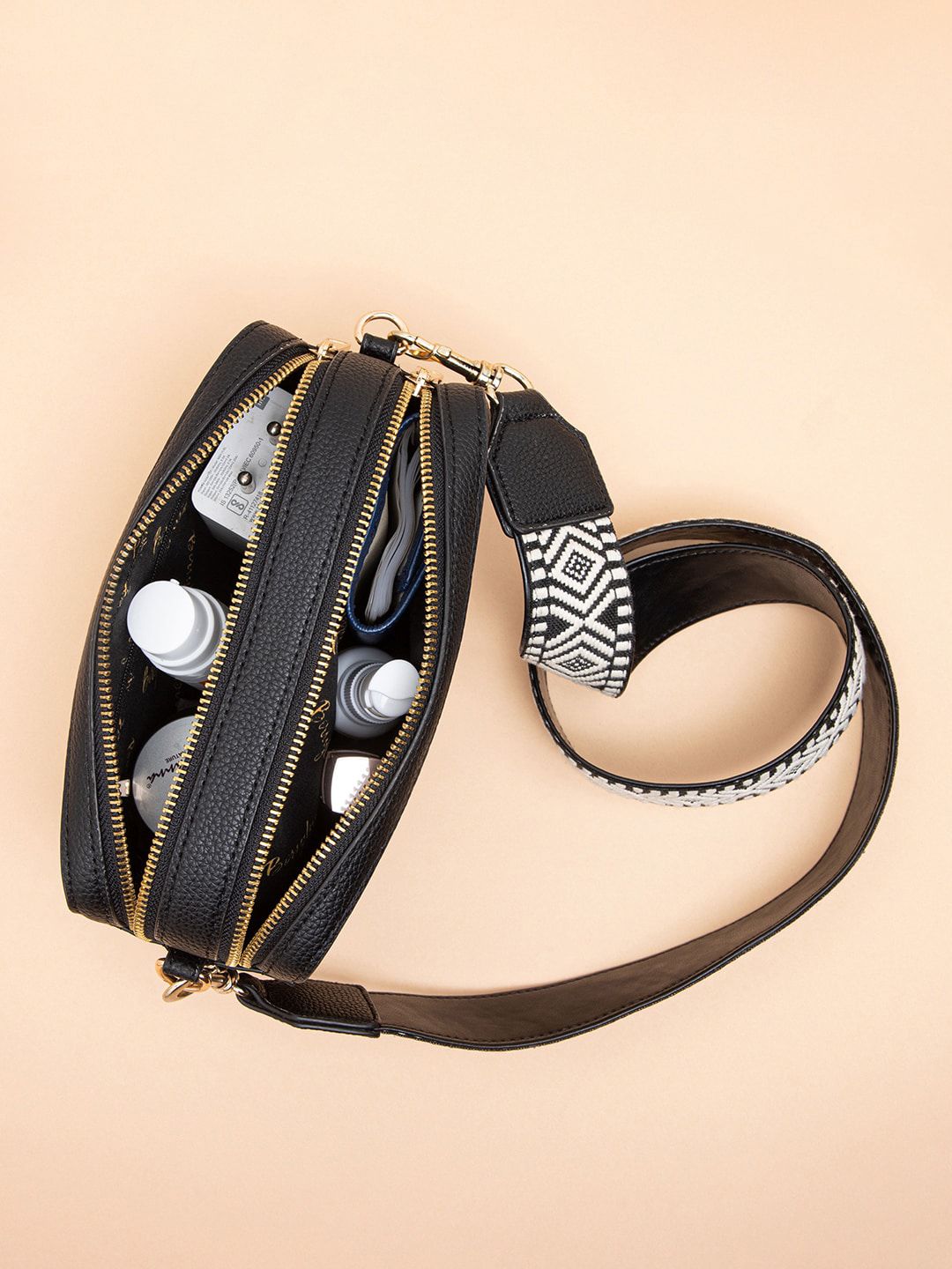 Berrylush Black Textured Structured Sling Bag