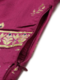 Global Desi Women Purple & Gold-Toned Floral Printed Anarkali Kurta