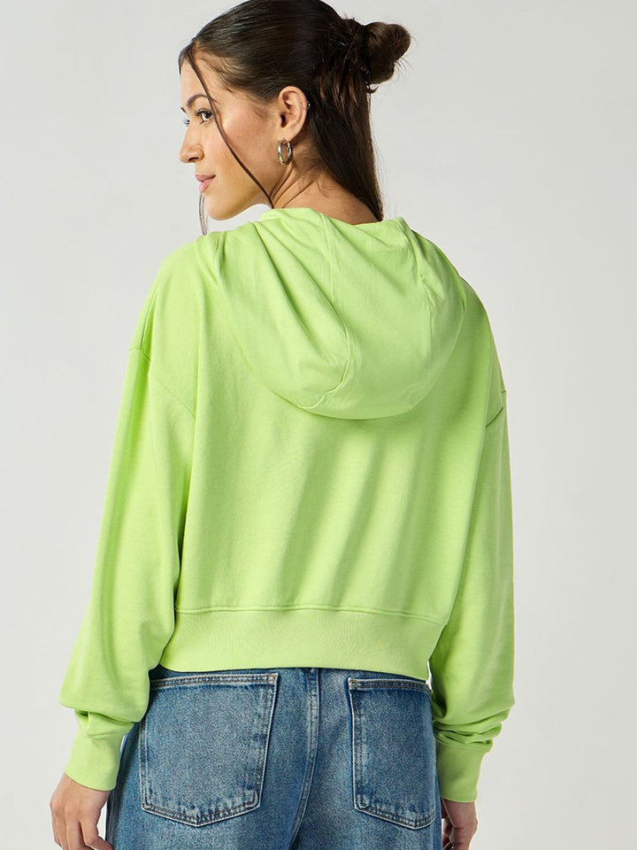 Bewakoof Women Zipped Oversized Hooded Crop Sweatshirt