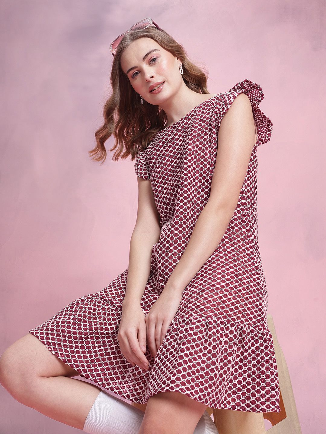 DressBerry Flutter Sleeve Crochet A-Line Mini Dress