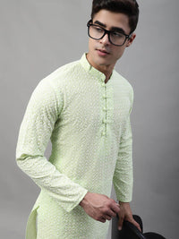 Jompers Geometric Chikankari Embroidered Pure Cotton Kurta
