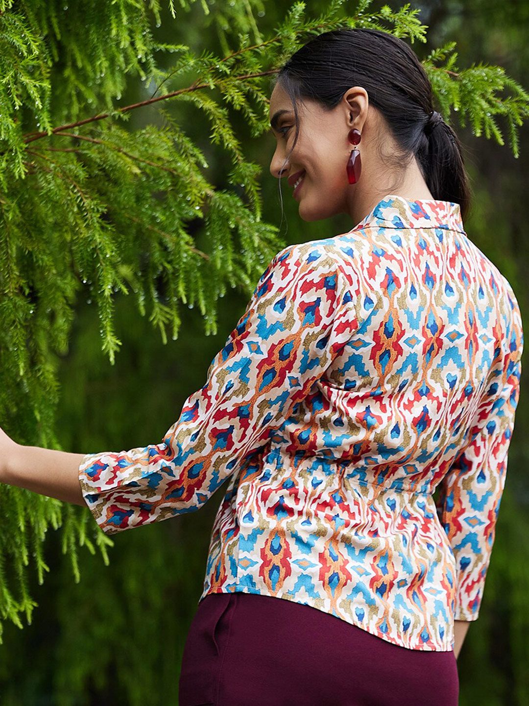 Athena Women Beige & Blue Print Top