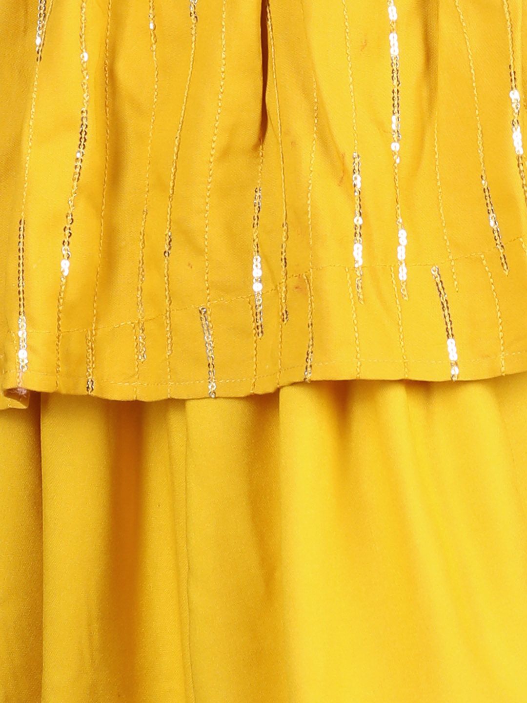 Cutiekins Girls Mustard Yellow Sequinned Peplum Top with Dhoti Pants