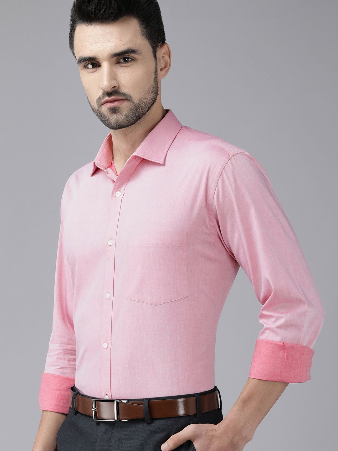 Park Avenue Men Pink Solid Slim Fit Formal Shirt
