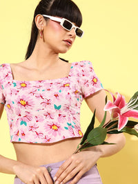 DressBerry Pink Floral Bustier Top