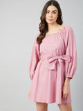 Athena Women Mauve Solid Cotton A-Line Dress