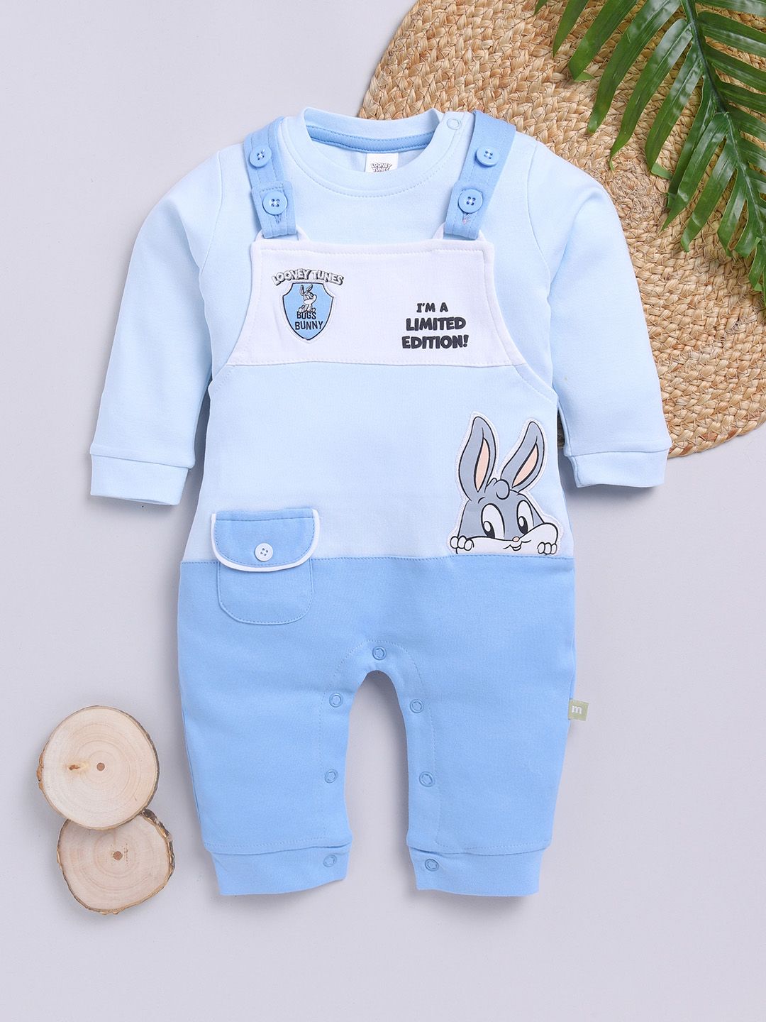 Moms Love Infants Boys Pure Cotton Applique Detail Dungaree With T-Shirt