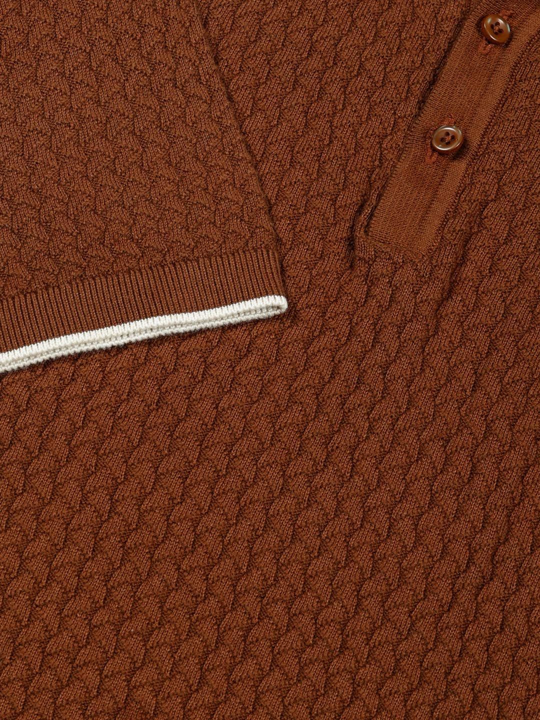 Thomas Scott Men Self Design Regular Fit Knitted Polo T-shirt