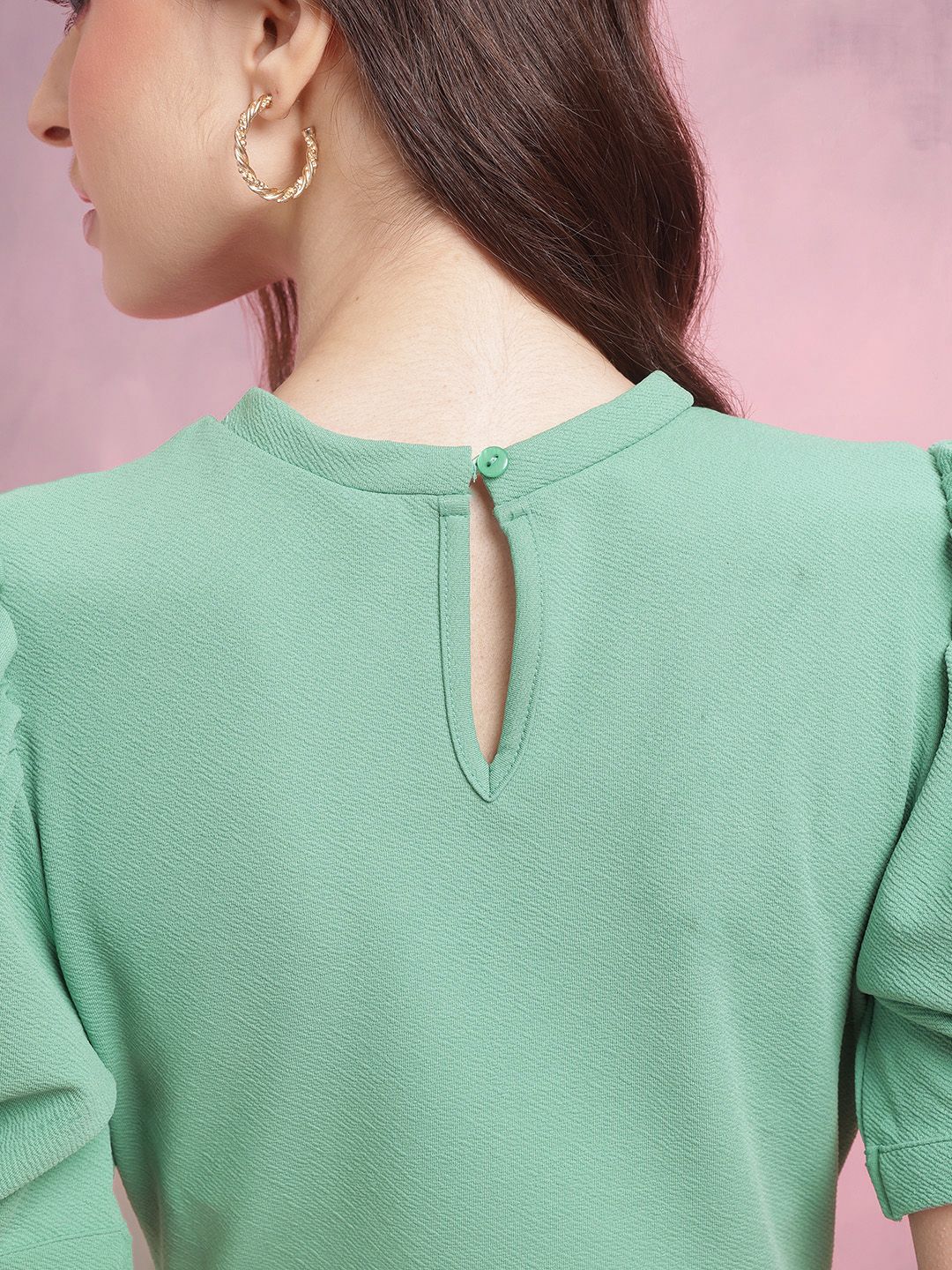 DressBerry Textured Puff Sleeve A-Line Midi Dress