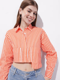 DressBerry Nauti-Verti Stripes Power Pocket Crop Shirt