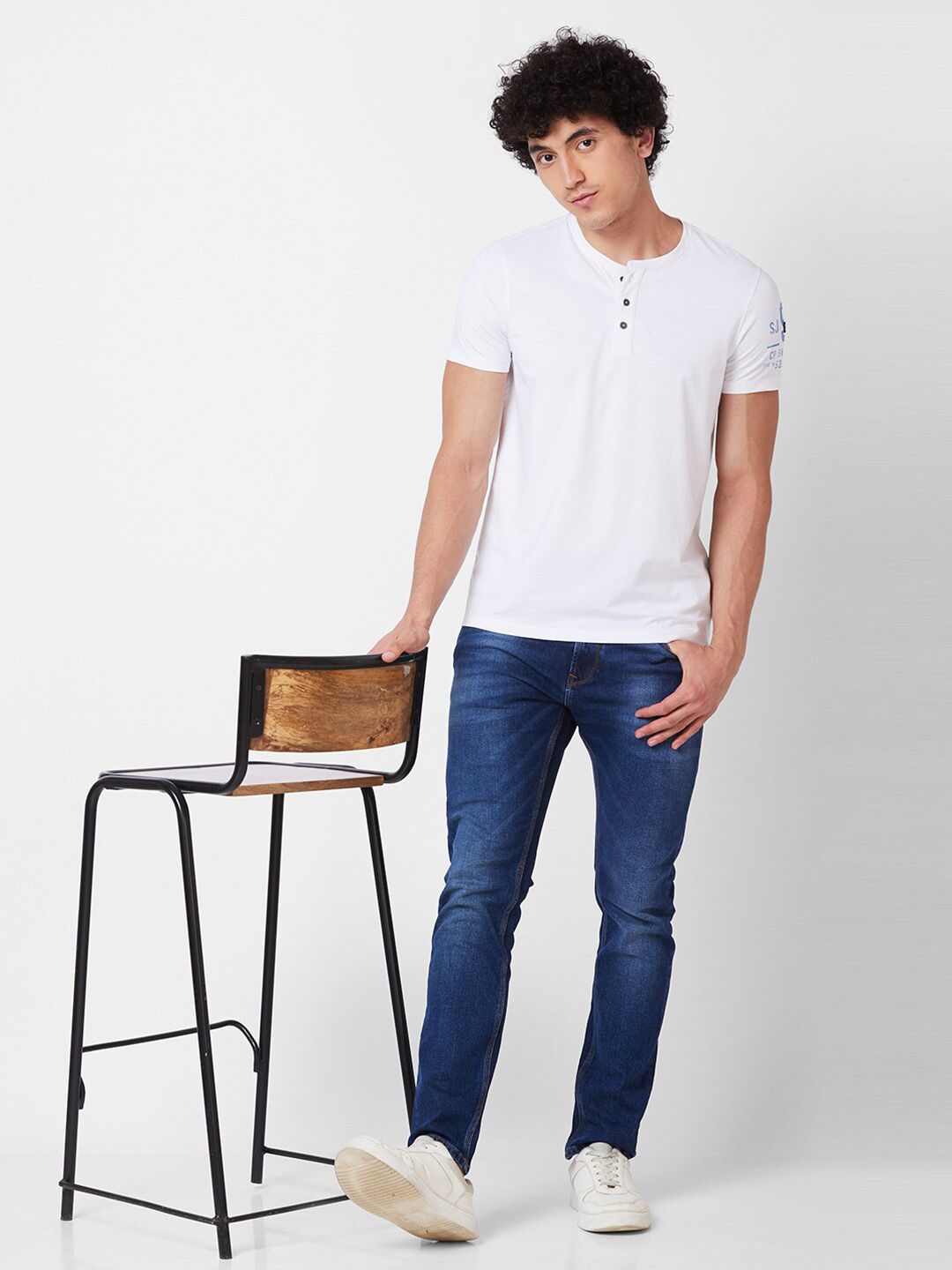 SPYKAR Henley Neck Slim Fit Cotton T-shirt