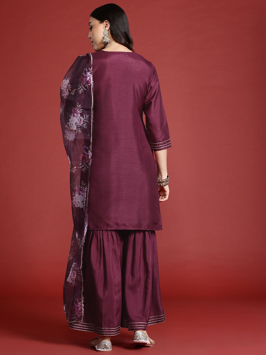 Anouk Women Embroidered Zari Kurta with Sharara & Dupatta