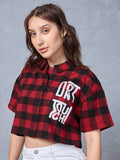 Bewakoof Mickey Mouse Buffalo Checked Crop Casual Oversized Shirt