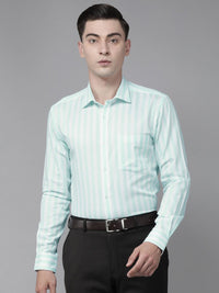 Park Avenue Men Blue & White Slim Fit Striped Pure Cotton Formal Shirt