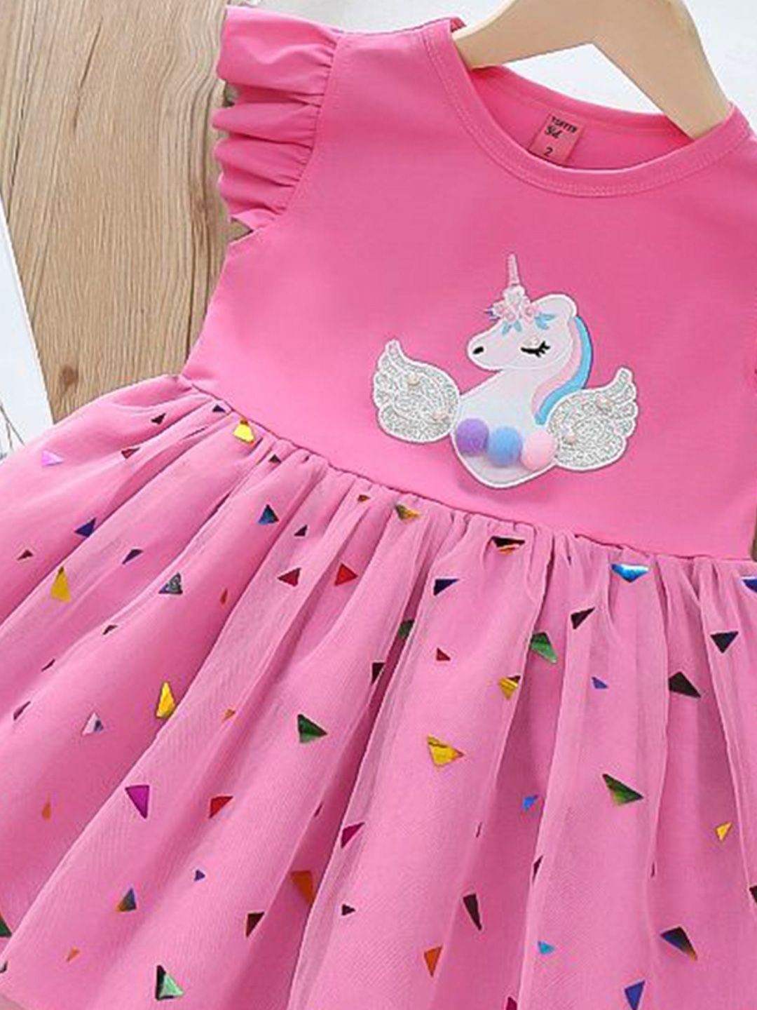 YK Girls Self Design Flutter Sleeves Fit & Flare Dress