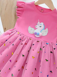 YK Girls Self Design Flutter Sleeves Fit & Flare Dress