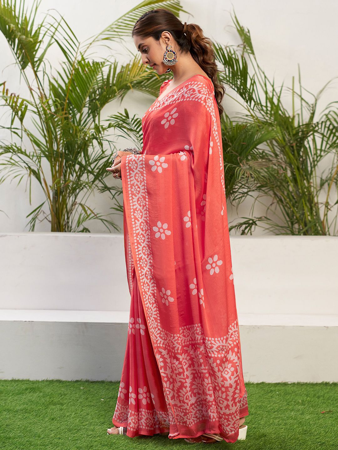 KALINI Floral Pure Chiffon Bagru Saree