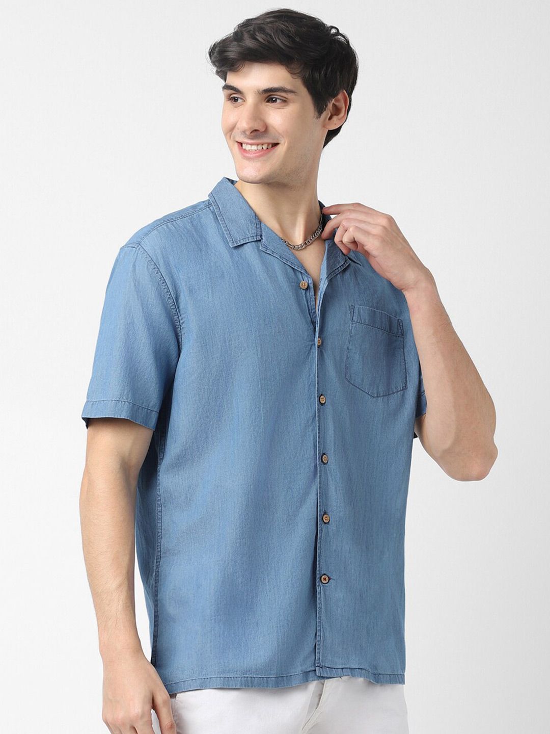 VASTRADO Cuban Collar Cotton Oversized Casual Shirt