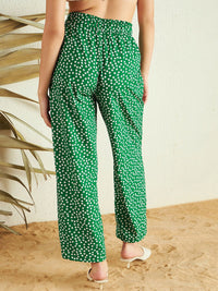Berrylush Women Green Floral Printed High-Rise Trousers