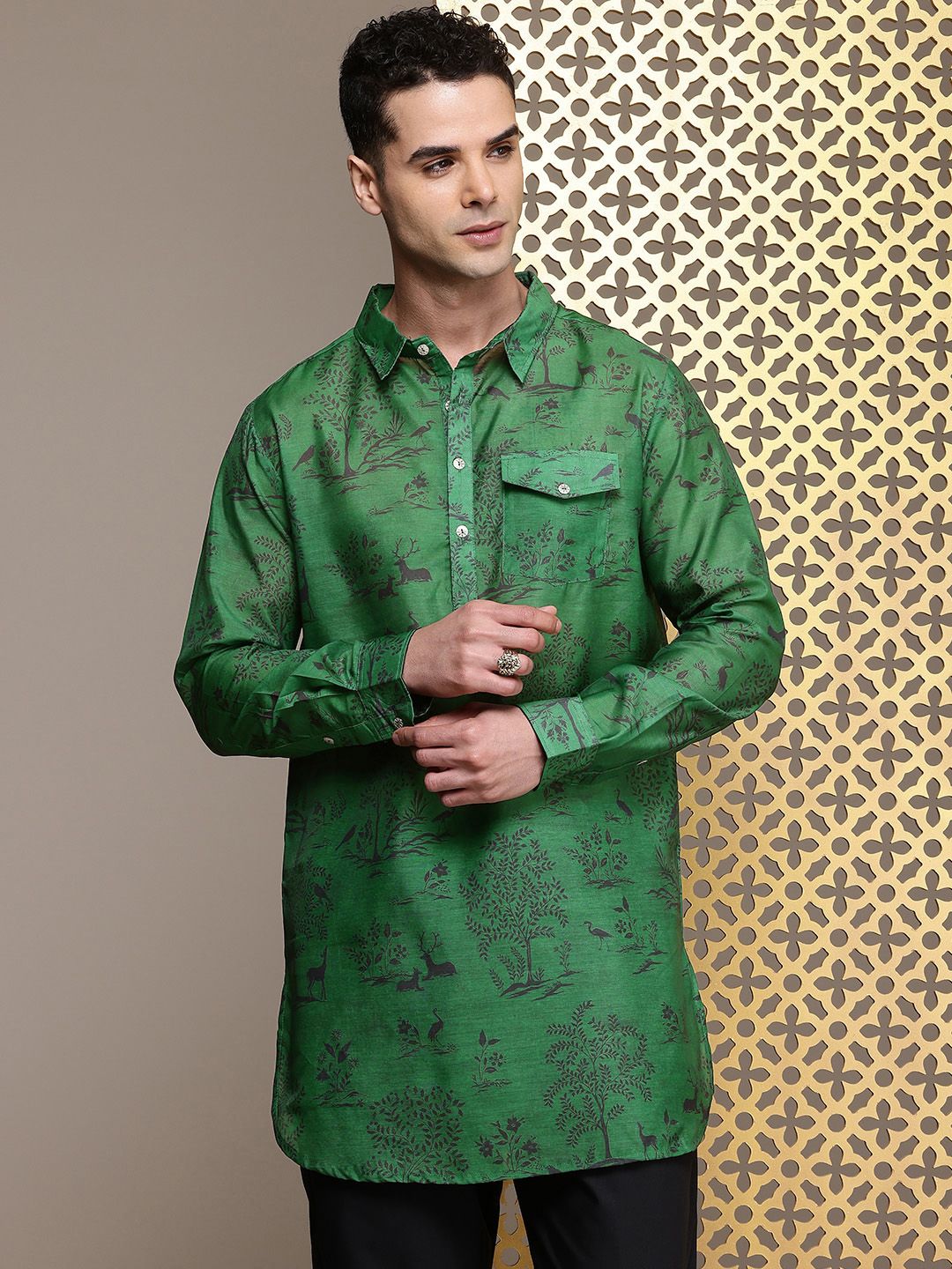 House of Pataudi Animal Graphic Printed Jashn Kurta