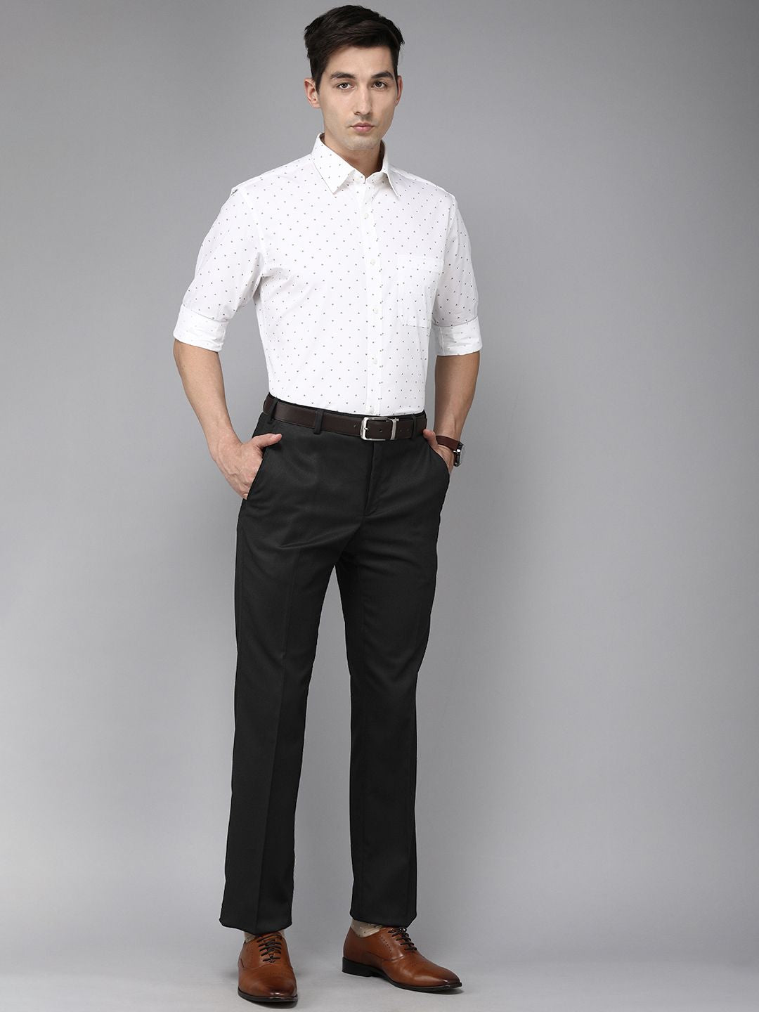 Park Avenue Men Black Smart Fit Low-Rise Formal Trousers