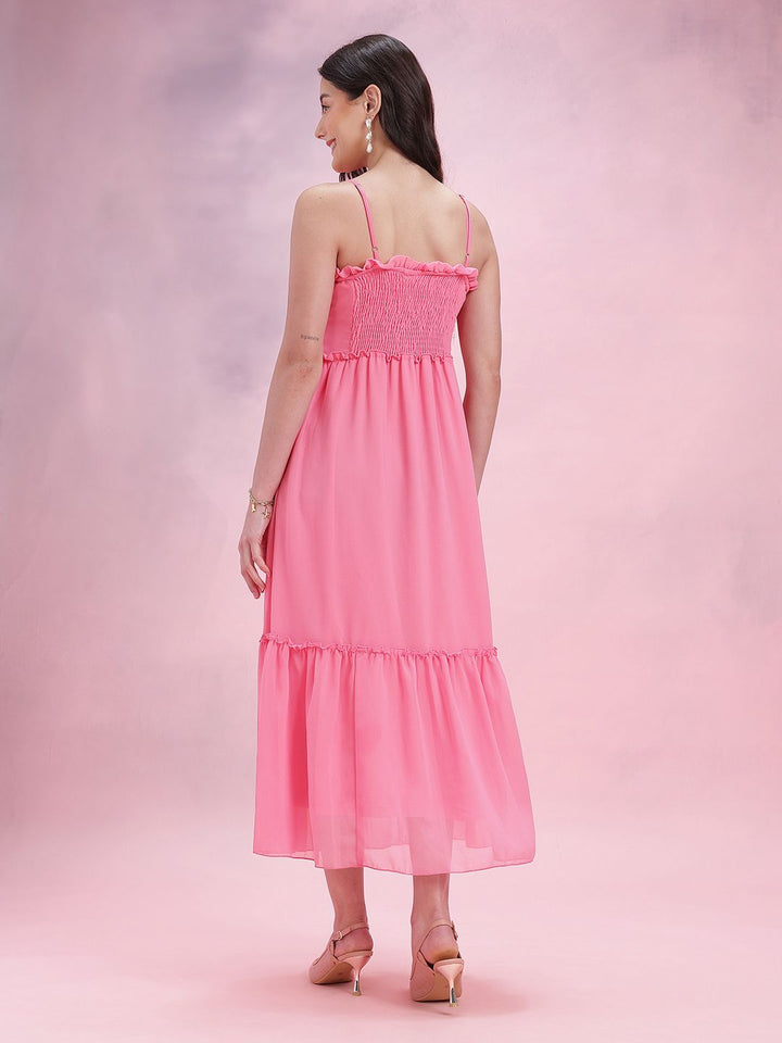 DressBerry Shoulder Straps Pleated Smocked A-Line Midi Dress