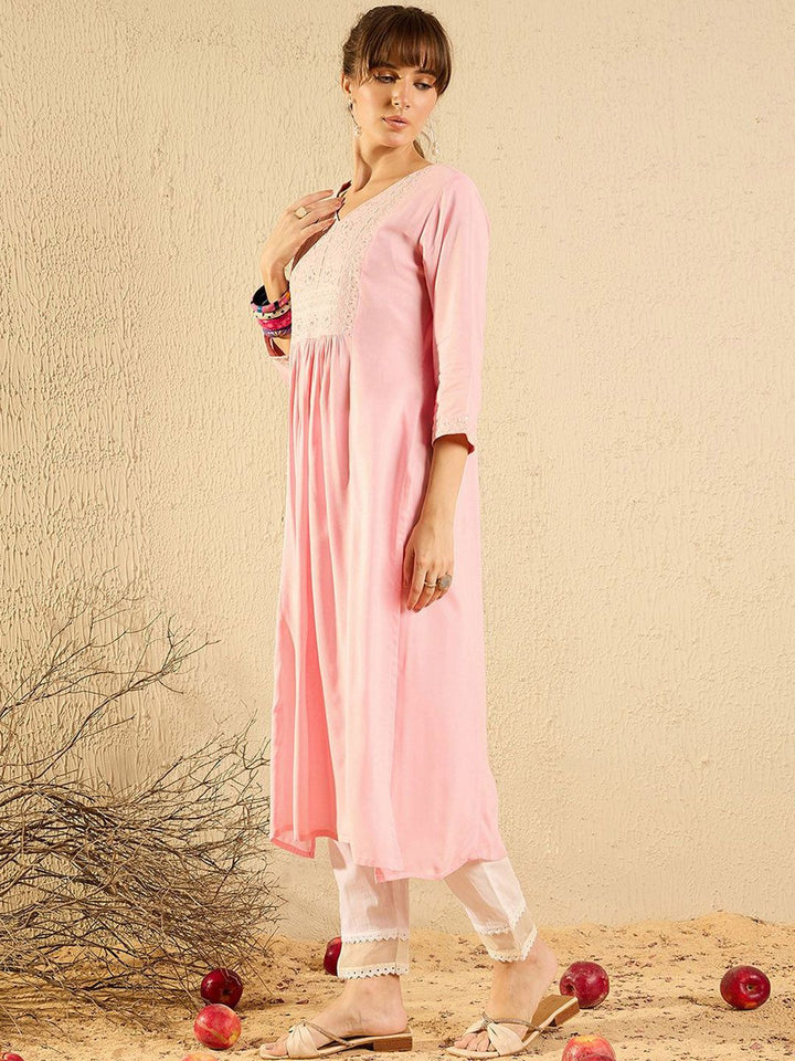 Indo Era Women Floral Cold-Shoulder Sleeves Gotta Patti Kurta