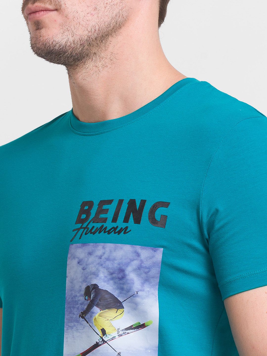 Being Human Men Blue Printed Cotton T-shirt