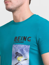 Being Human Men Blue Printed Cotton T-shirt