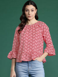 DressBerry Geometric Print Flared Sleeve Top