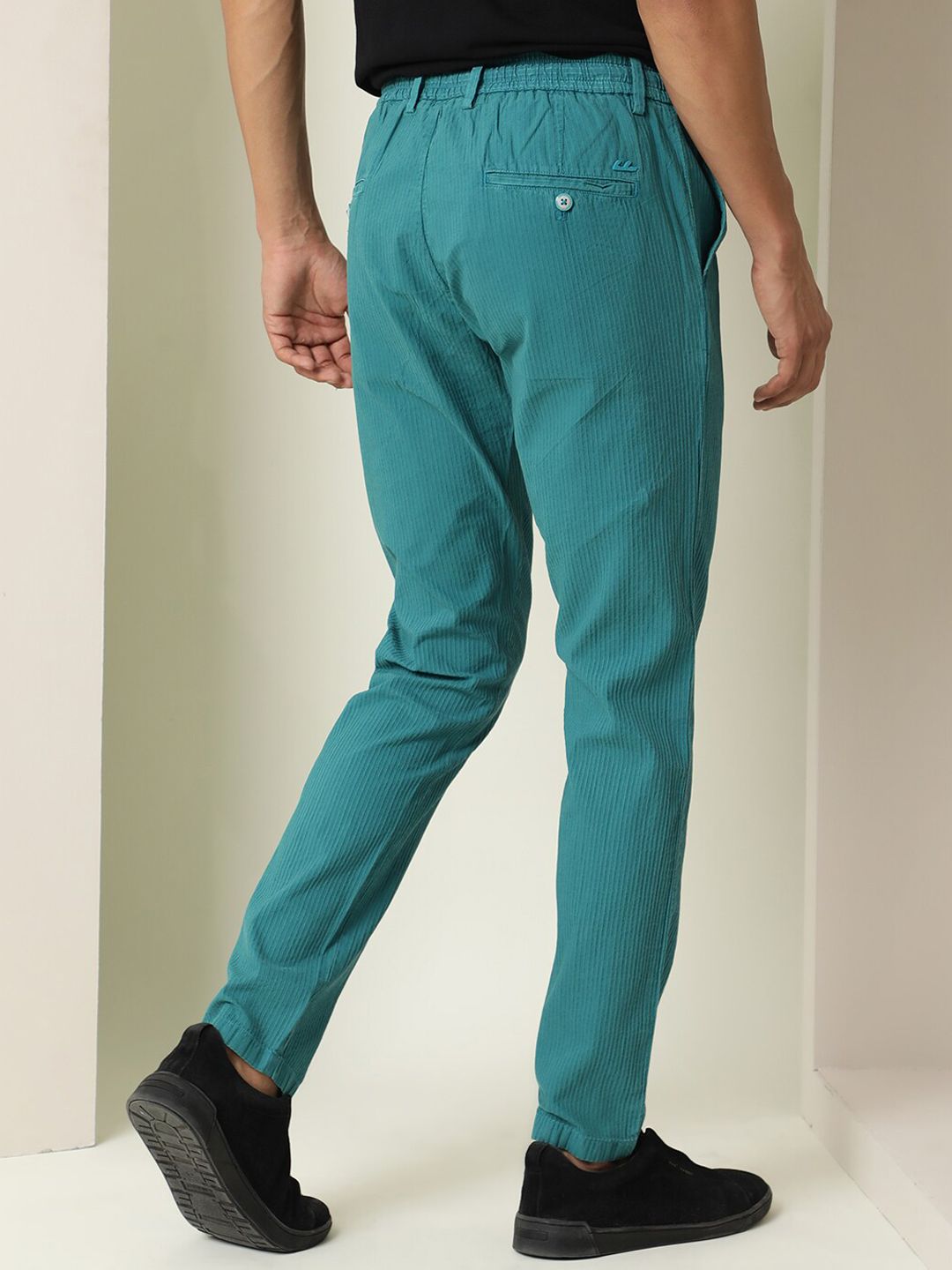 RARE RABBIT Men Slim Fit Textured Pure Cotton Trousers