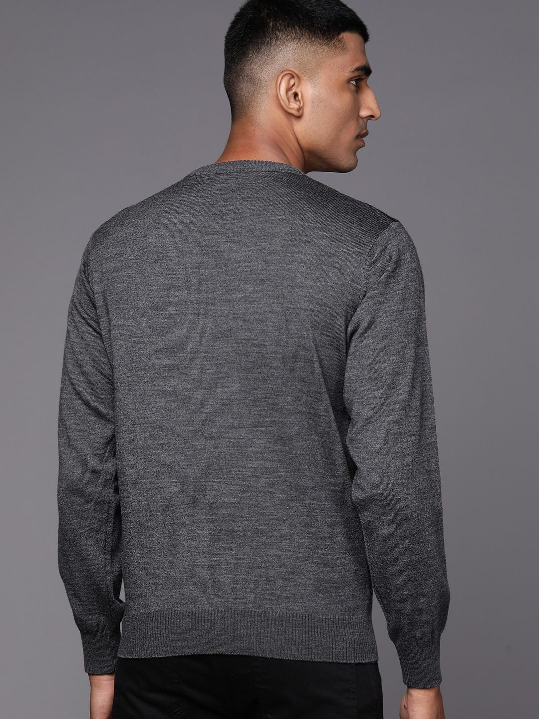 Raymond Men Grey & Black Checked Pullover