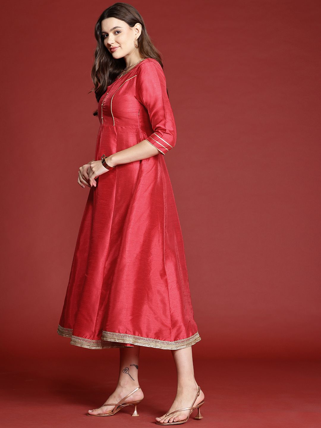 all about you Midi Fit & Flare Ethnic Dress with Dupatta