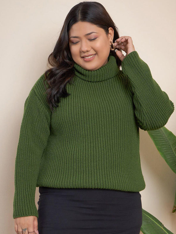 CURVY STREET Plus Size Ribbed Turtle Neck Pullover