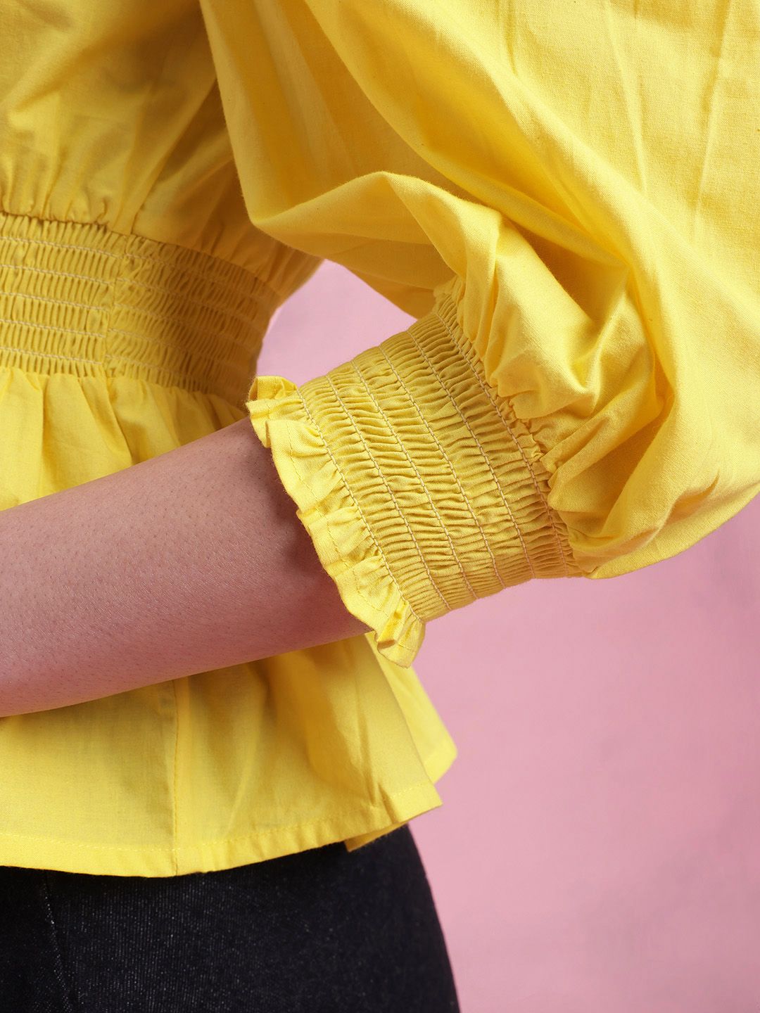 DressBerry Smocked Pure Cotton Peplum Top