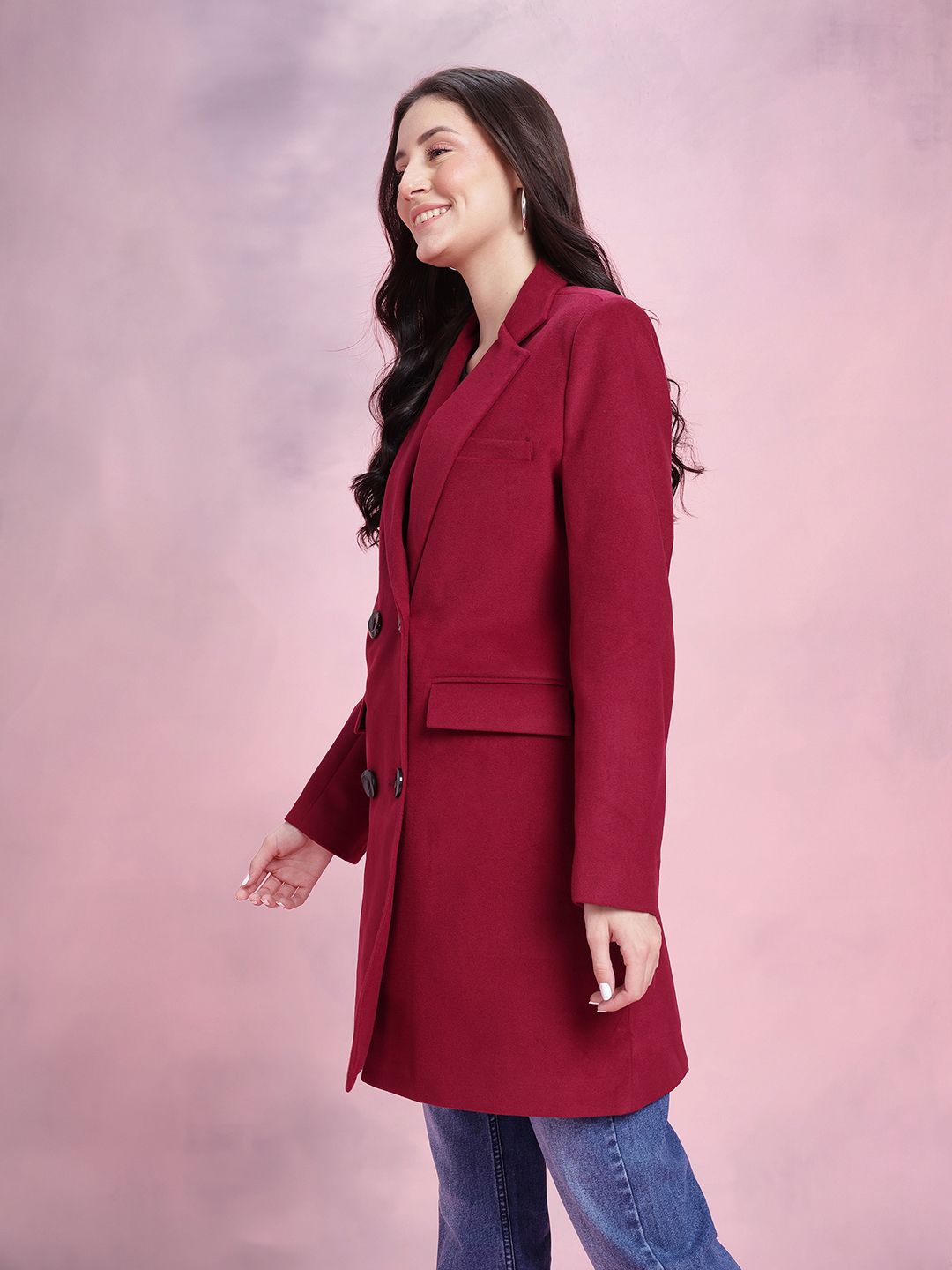 DressBerry Notched Lapel Collar Double Breasted Overcoat